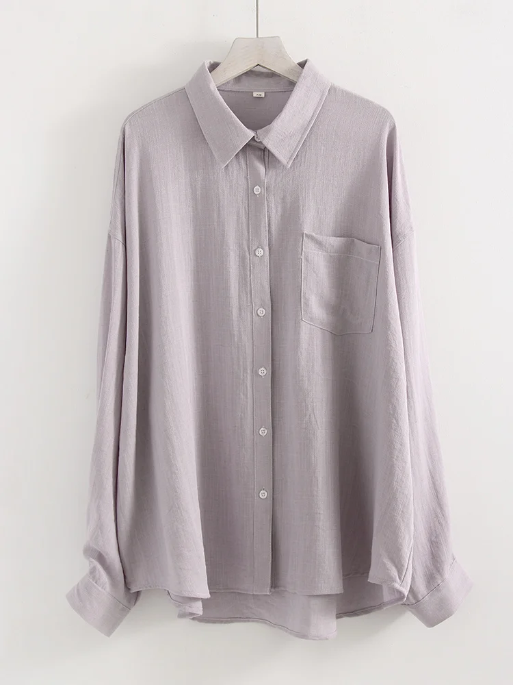 ตัวเลือกสินค้า เสื้อเชิ้ตผ้าลินินโอเวอร์ไซส์แขนยาว สีฟ้า สำหรับฤดูร้อน