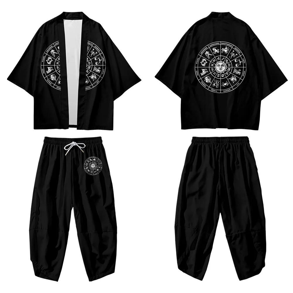 3D Constellation Women Female Men Asian Clothes Kimono Cardigan Shirt Japanese Yukata Haori Women Traditional Kimono Pants Set