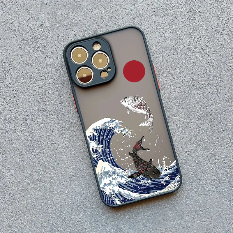 Elegant Fish Carp Sea Wave Phone Case - Artistic Back Cover Design