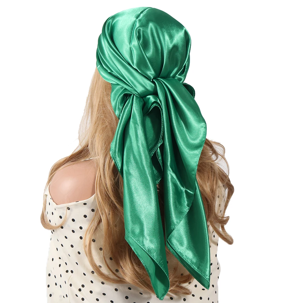 thumbnail image 1 of Pañuelo para la cabeza de color sólido negro cuadrado 90*90 pañuelo de seda pañuelo de satén pañuelo para el cuello pañuelo para el cabello accesorios para mujer bufanda para el cabello, 1 of 5