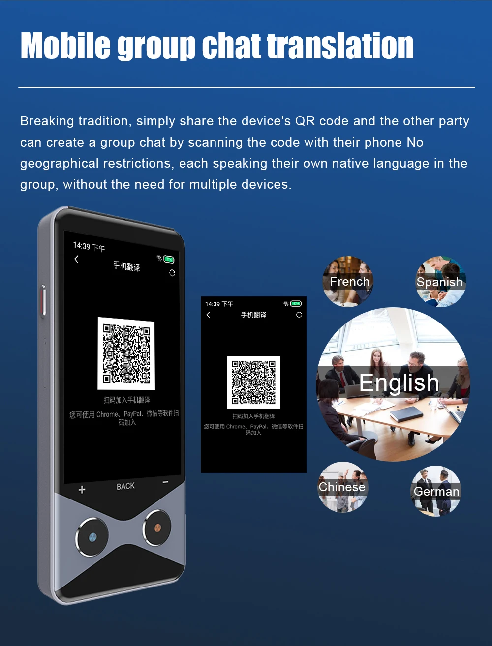 Type-C 3.7" 4G/WIFI/Hotspot Translator Qualcomm Processor Support 137 Languages 1G RAM 16G ROM Standard 5-megapixel HD Camera