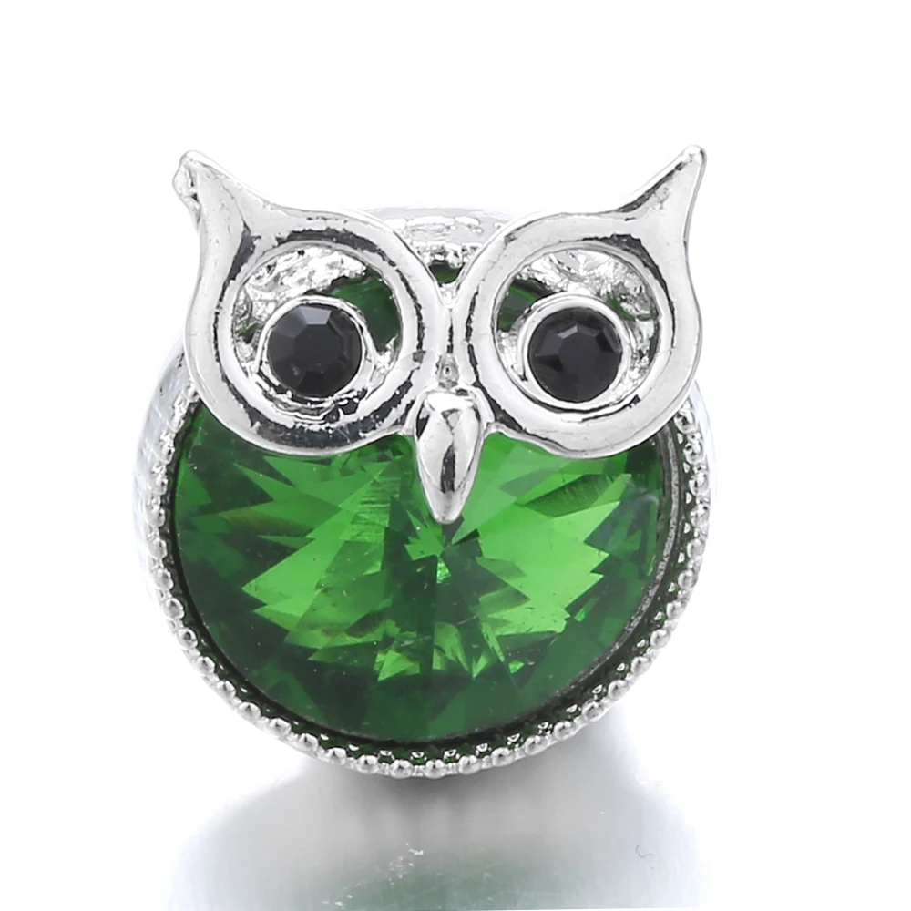 20pcs Colorful Rhinestone Metal Owl Snap Button Fit 18mm Snap Button Bracelet Necklace Charm Jewelry