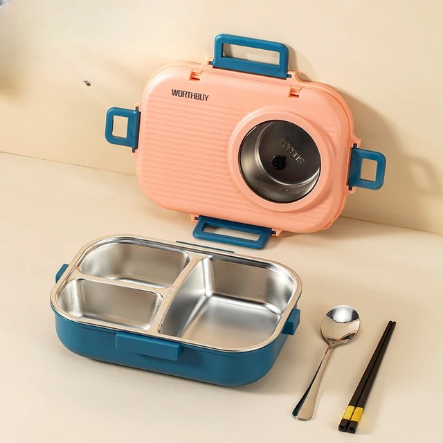 Boîte à lunch isolée en acier inoxydable avec bol à soupe, grande capacité, adaptée aux étudiants, employés de bureau, 304 3