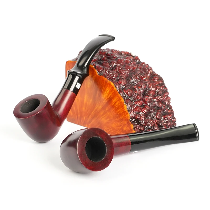 MUXIANG Mahogany Tobacco Pipe, Red Smooth Finish, Beginner's Pipe，Handmade  Wood Pipe 9mm filter