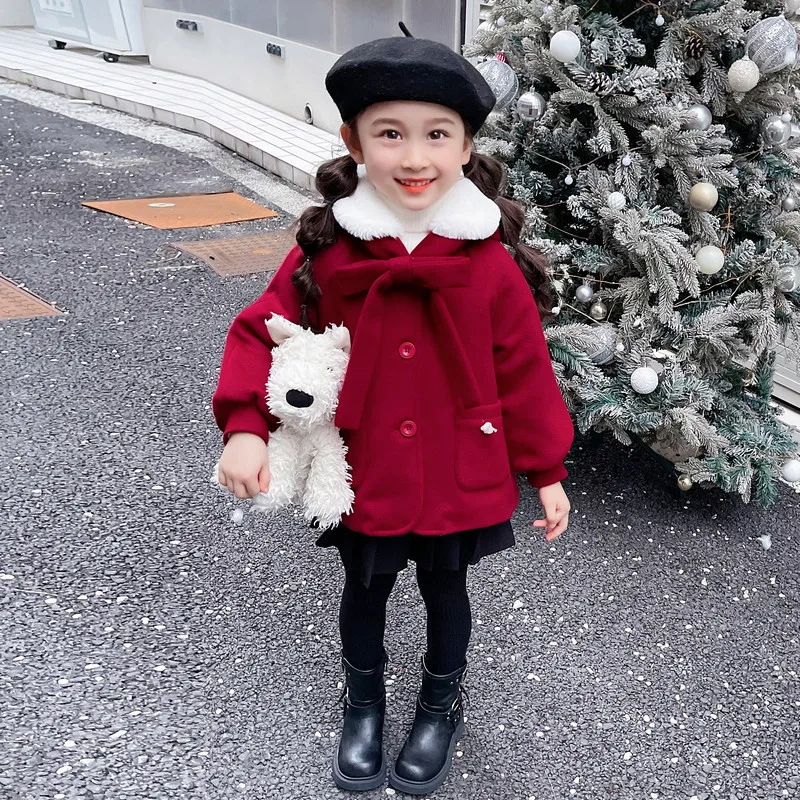 

2023 Autumn Winter Girls Coats Children Jackets Kids Clothing Princess Outerwear Baby Red New Year Clothes Casual Costumes 2-8 Y