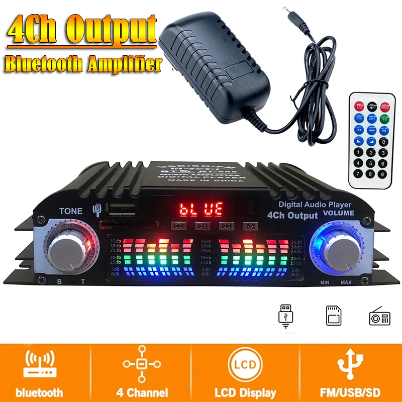 12V Bluetooth Car Amplifier Audio System Stereo Audio Box 4 Voice