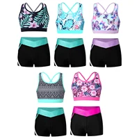 Kids Girls 2 Pieces Swimsuit Bikini Tankini Set Crop Tank Tops and Booty Shorts Dance Outfits Gymnastics Ballet Dance Costumes - Image 5
