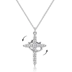 Elegant Rose Gold Rotatable Cross Pendant Necklace with Stainless Steel Chain - 50 (Rotatable Silver)