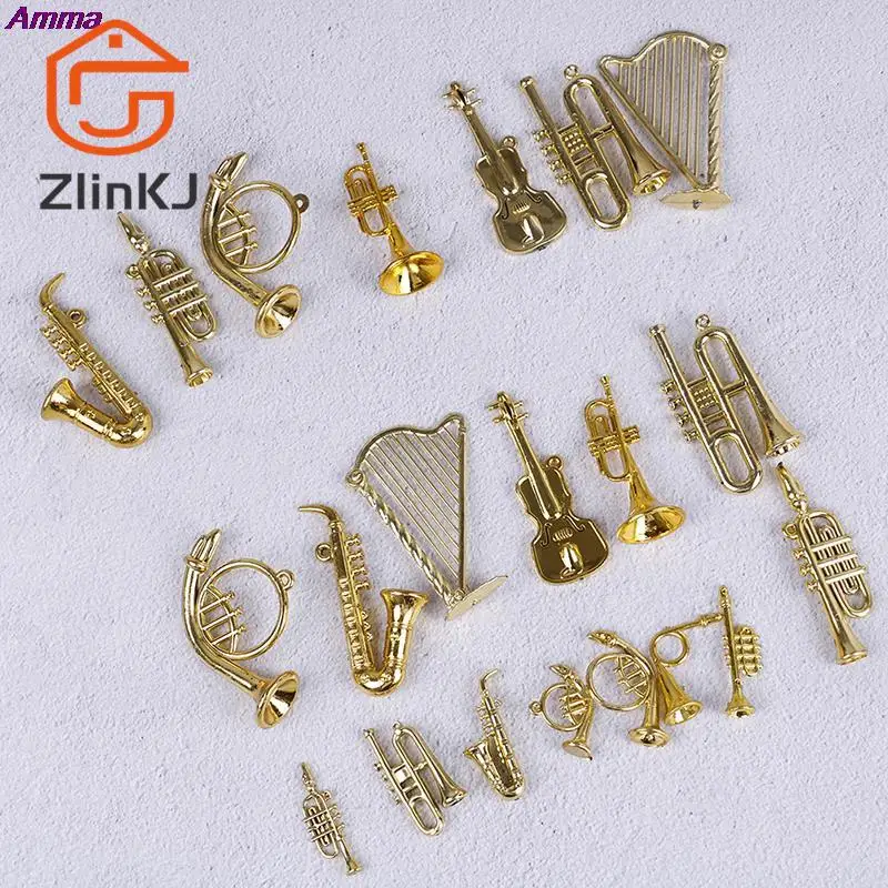 Christmas Tree Decoration 7/14pcs Mini Plastic Musical Instrument Gold Christmas Tree Hanging Xmas Decor for Friends Collecting Musical