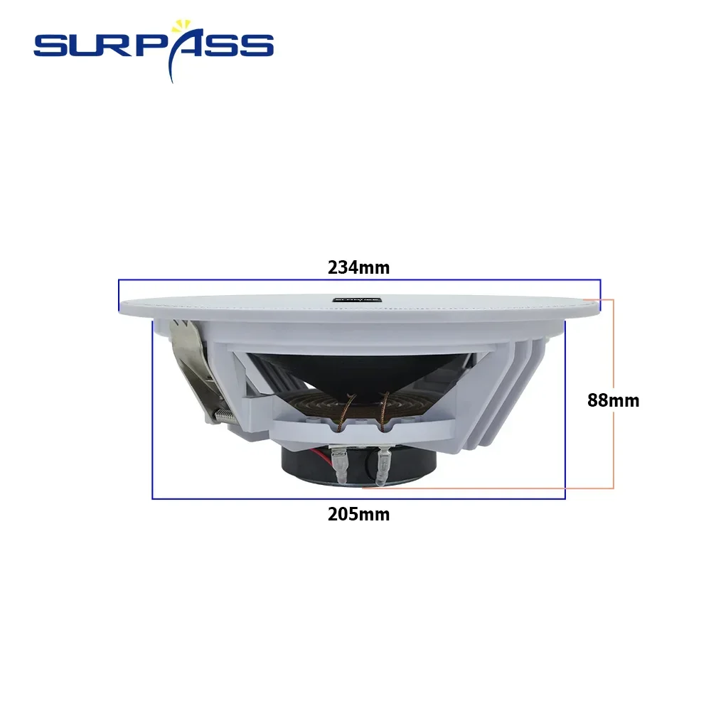 8inch 20W PA System Home Passive Ceiling Speaker Frameless Full Range Home Audio Sound System for Terrace Kitchen Residential