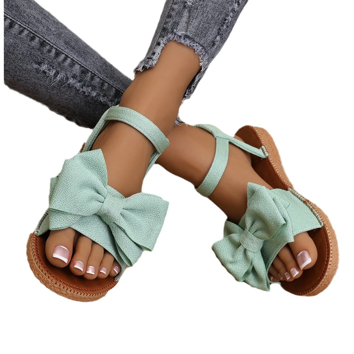 2025 New Women's Counter Sliding Trend Sandals Summer Fashion Beach Casual Slippers Outdoor Bow Elastic Flat Shoes Zapatos Mujer