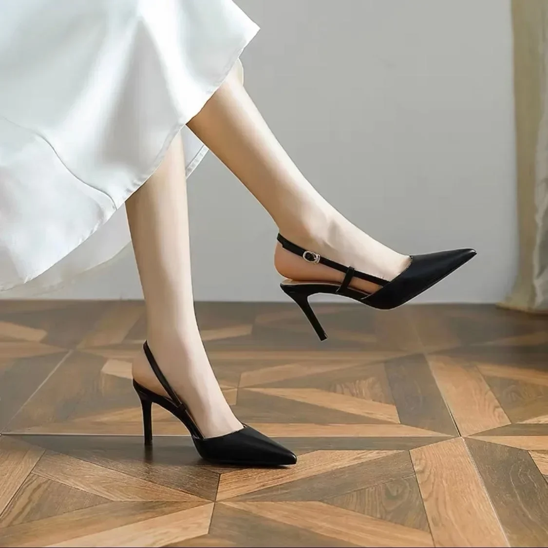 Dark Apricot Shallow Women Slingback Pumps Vintage Pointed Toe Summer Chic Work Stilettos Brown Lady Thin High Heels Zapatillas
