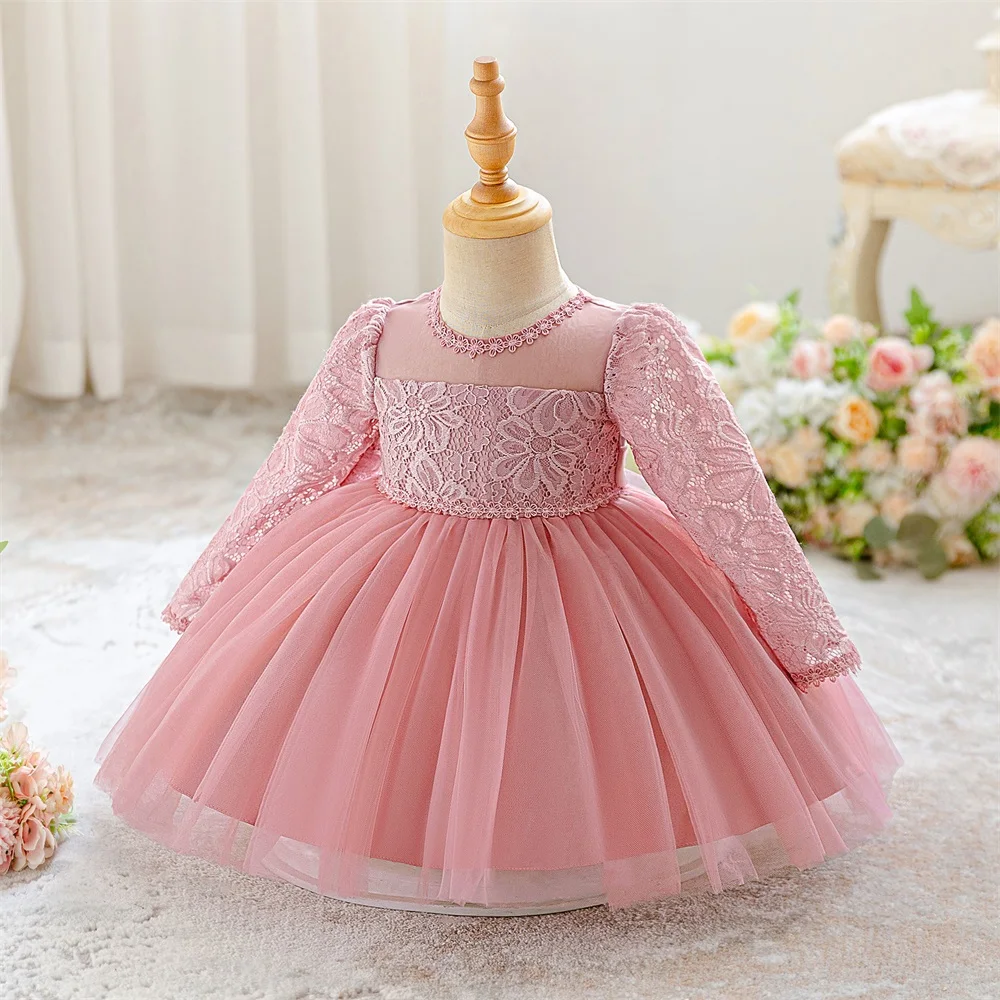 Langärmliges Spitzenkleid für Babys, elegantes High-End-Kleid, geeignet für Geburtstagsfeiern, Geburtstagsfotografie und Fotografie – Detail 11