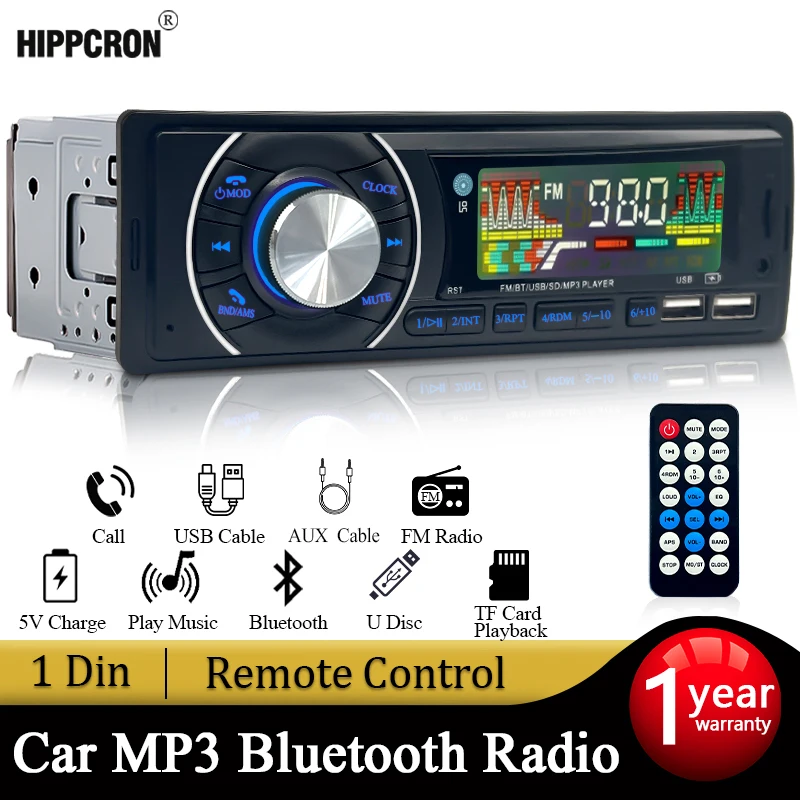 Car Radio 1 DIN Stereo Receiver FM Bluetooth MP3 Audio Player Cellphone Handfree Digital USB/TF With In Dash Aux Input car music player car multimedia player car radio player car radio