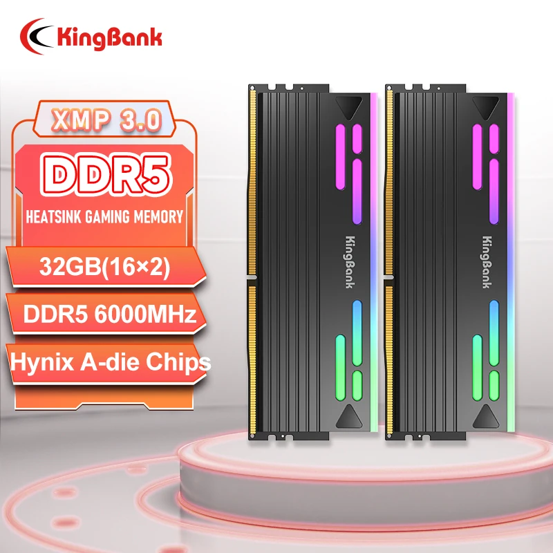 KingBank 32GB DDR5 16GBx2 6000MHz Black RGB Memory Kit Hynix a Die