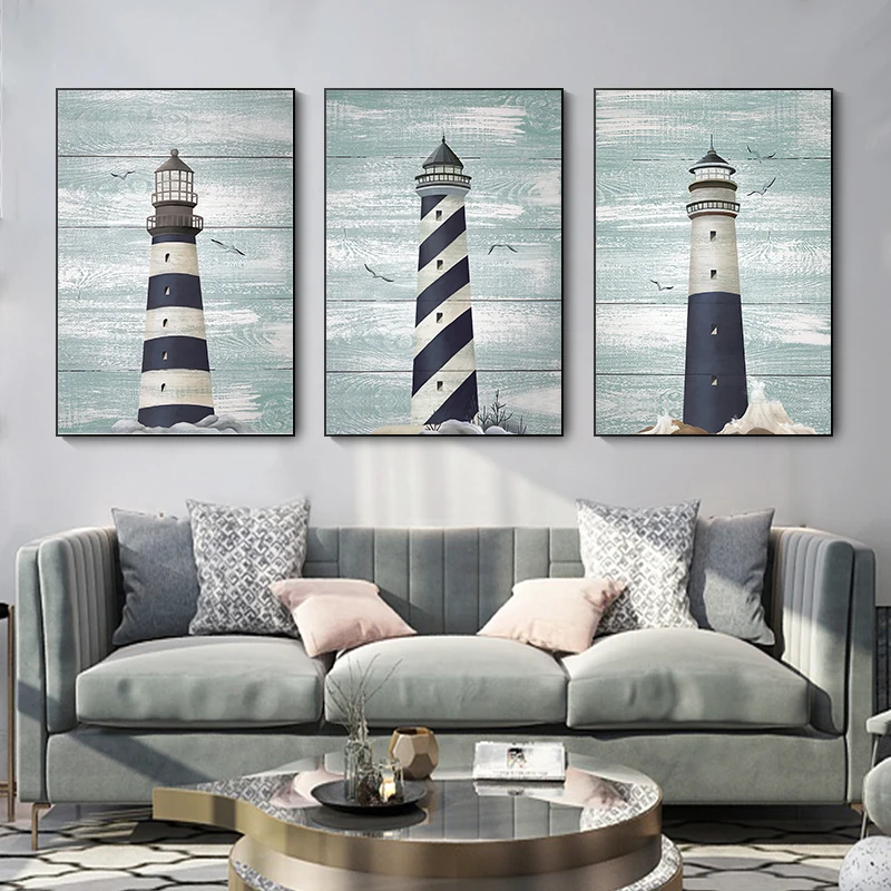 Vintage Seascape Lighthouse Seagull Poster Print Canvas Painting Nordic Wall Art Per Soggiorno Moderno Decorazione Della Casa