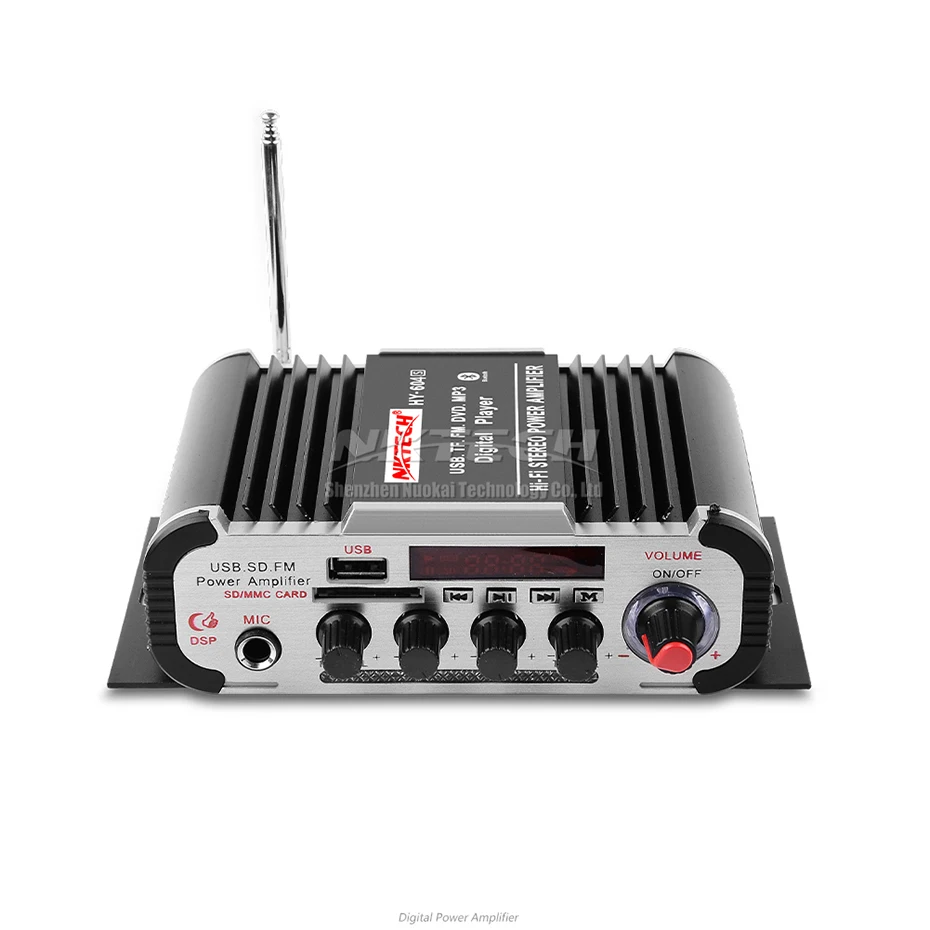 Фото Цифровой автомобильный усилитель мощности NKTECH HY-604S, Bluetooth 5,0, Hi-Fi, домашняя аудиосистема, микрофон, реверберация караоке, 4 канала, 45 Вт, FM, DVD №2