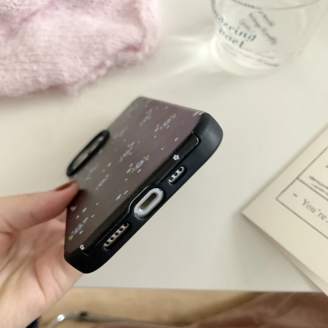 Black Floral Leather Phone Case for iPhone