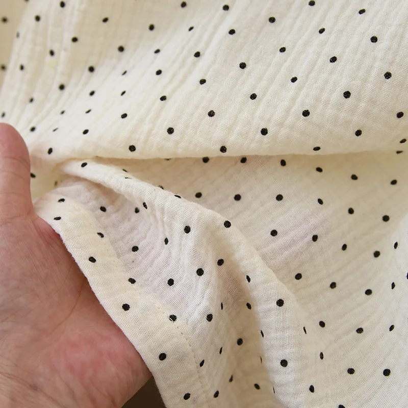 Summer 2024 New Women's Skirt Short Sleeve Nightwear 100% Cotton Crepe Doll Neck Dot Dress Loose Size Cute Sweet Home Dress