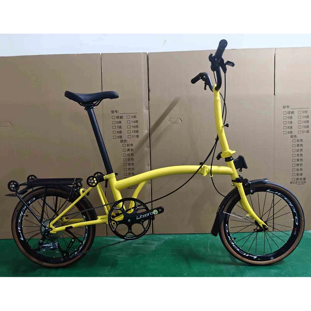 Carston NO 20 Inch 9 Speed Dual V-Brake Portable CRMO Tri Fold Frame 53T CNC Crankset 20 Inch Wheel Folding City Bicycle