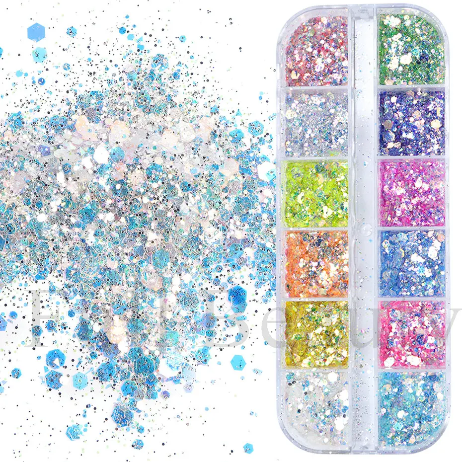 Nail Powder Nail Glitter Nail Pigment Nail Decoration Nail Decorations Nail Flakes Nail Powder Set 1Box Mermad Iridescent Hexagon Nail Art Glitter Sequins Holographic Flake Powder Paillette Gel Polish Decorations For Nails