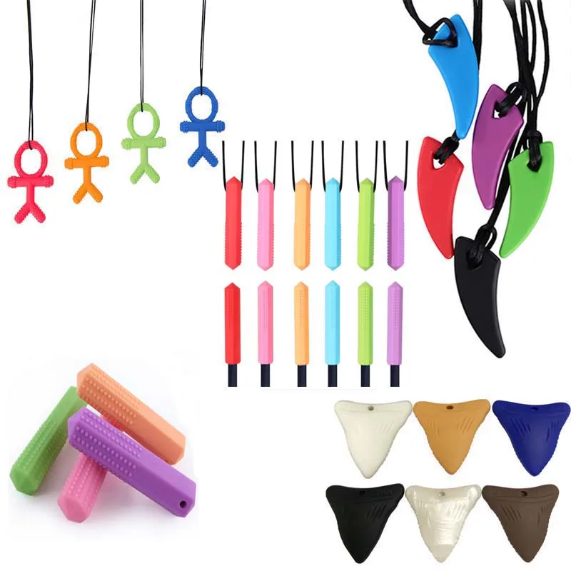 

Sensory Chew Necklace,Pack Silicone Chew Pendant Training and Development Toy Chew Necklace for Teething Babies,Autism,Anxiety