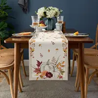 Fall Thanksgiving Pumpkin Linen Table Runner Dresser Scarves Decor Farmhouse Kitchen Table Runner Thanksgiving Decorations 2