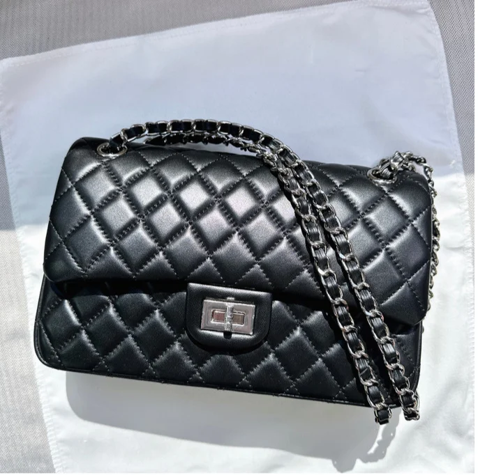 Damen Stepptasche Aus Lammleder Mit Kette Umhängetasche_voghion.com