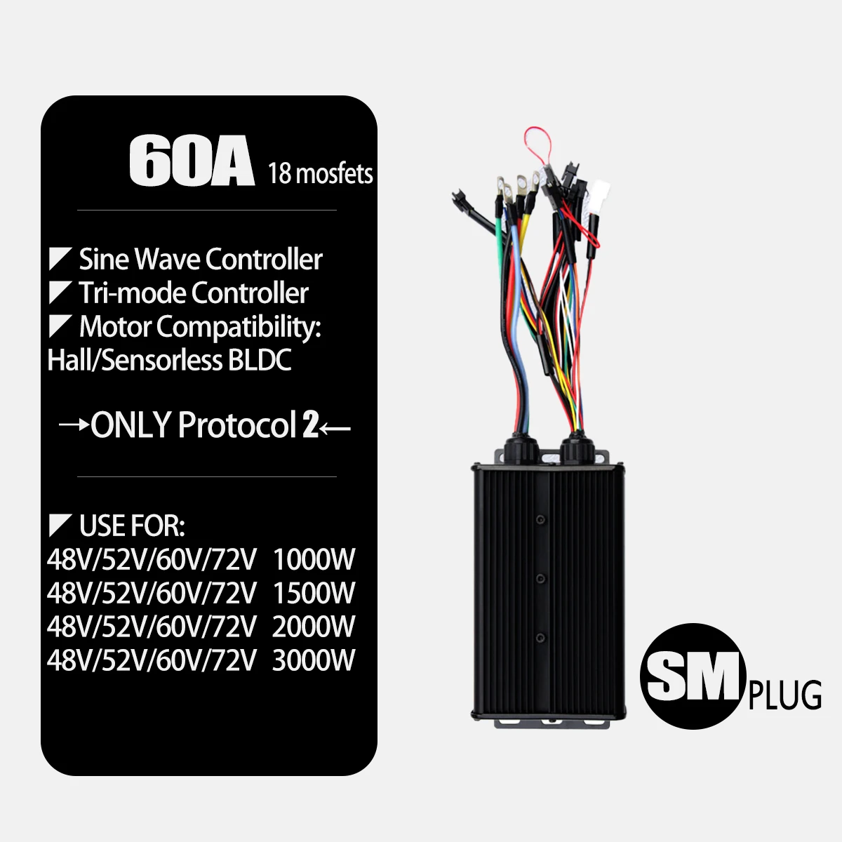 48-72V E-바이크 사인파 컨트롤러(S966-NFC 디스플레이 포함) 60A 1500W/2000W/3000W 컨트롤러 트라이 모드 E-스쿠터 개조 키트