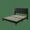 Upholstered Platform Bed Frame Full Size Heavy Duty Metal Wood Slats with Rivet Decor Vertical Channel Headboard No Box Spring 5