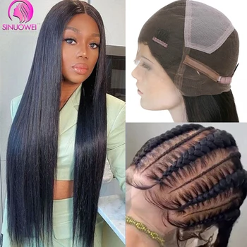 Parrucche lisce in capelli umani con pizzo integrale, parrucche brasiliane con pizzo frontale trasparente per donne, capelli Remy pre-strappati