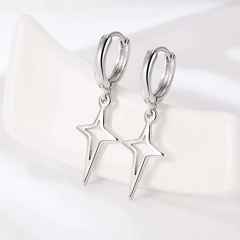 Punk Metall Hohl Stern Baumeln Ohrringe für Frauen Silber Farbe Vintage Kreuz Tropfen Ohrringe Trendy Aussage Schleife Schmuck Geschenk – Detail 7
