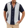 Fashion Business Stripped Splicing Shirt For Men Vintage Casual And Versatile Button Down Bowling Short Sleeve Summer T-Shirt 3