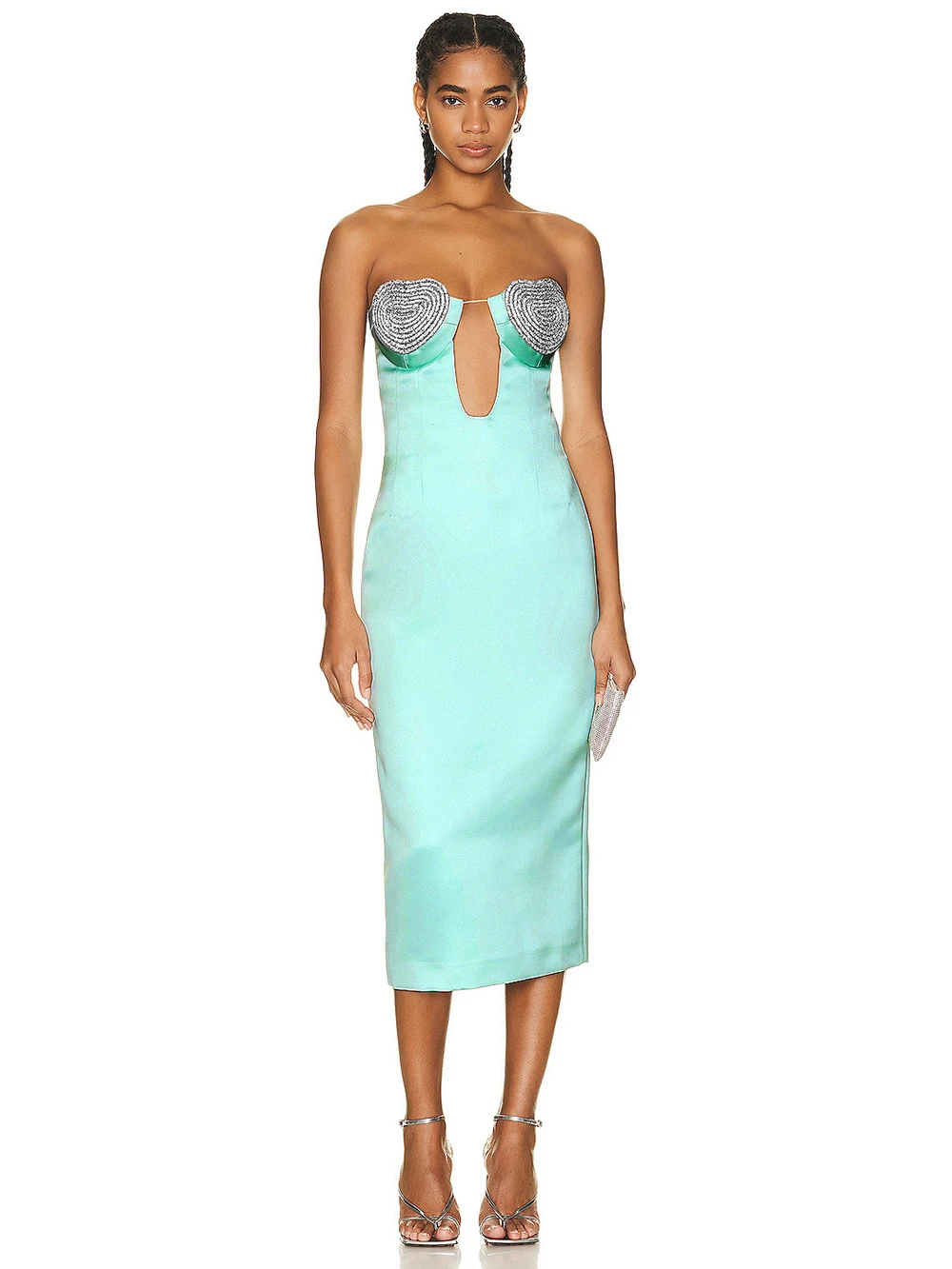 

Summer Women Sky Blue Sleeveless Heart Diamond Strapless Bandage Midi 2023 Bodycon Celebrity Club Party Evening Dress vestidos