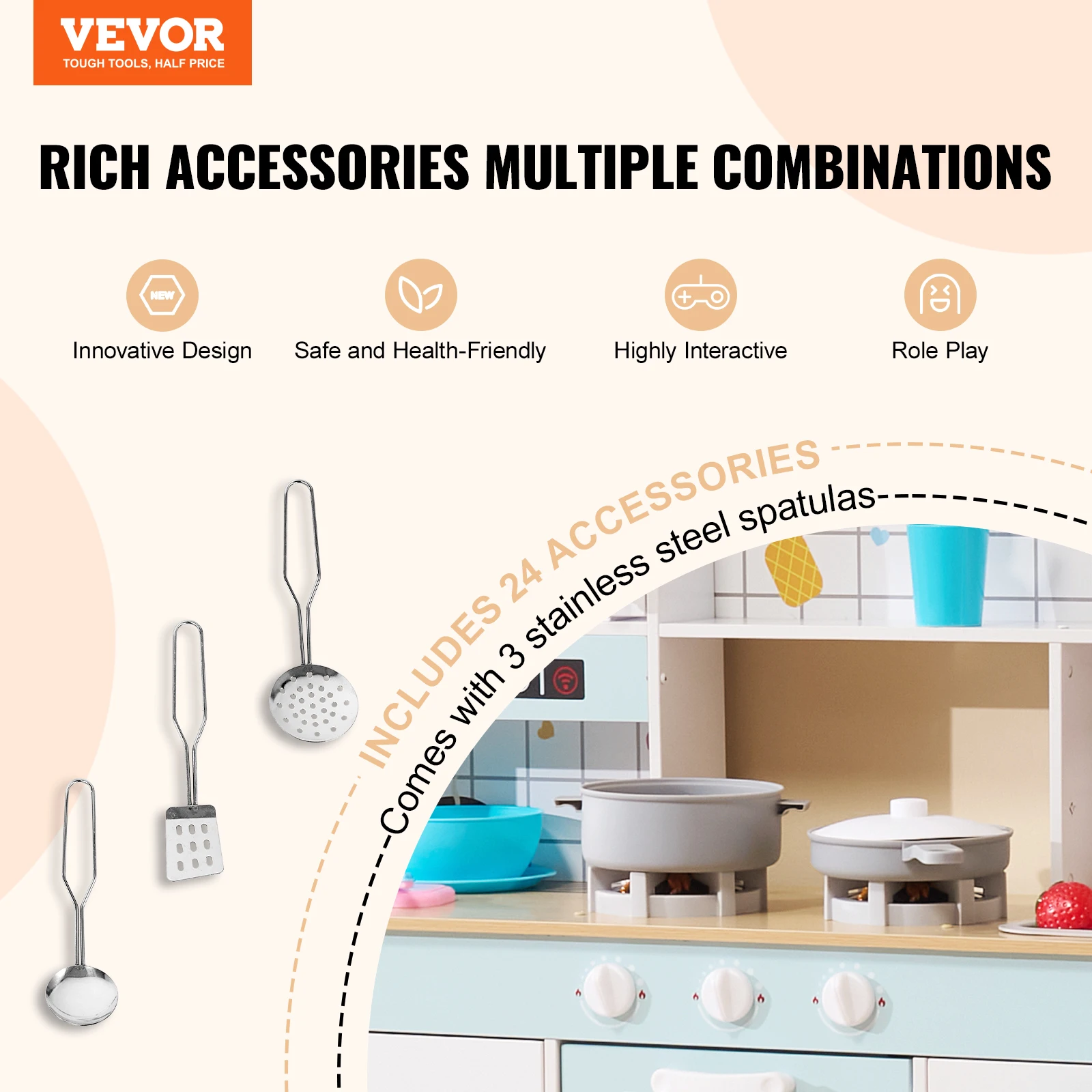 VEVOR Kitchen Counter Play Set DIY Simulated Cooking Food Tableware Play House with Sound Pretend Game Toy Gift Kid Boy Children 2