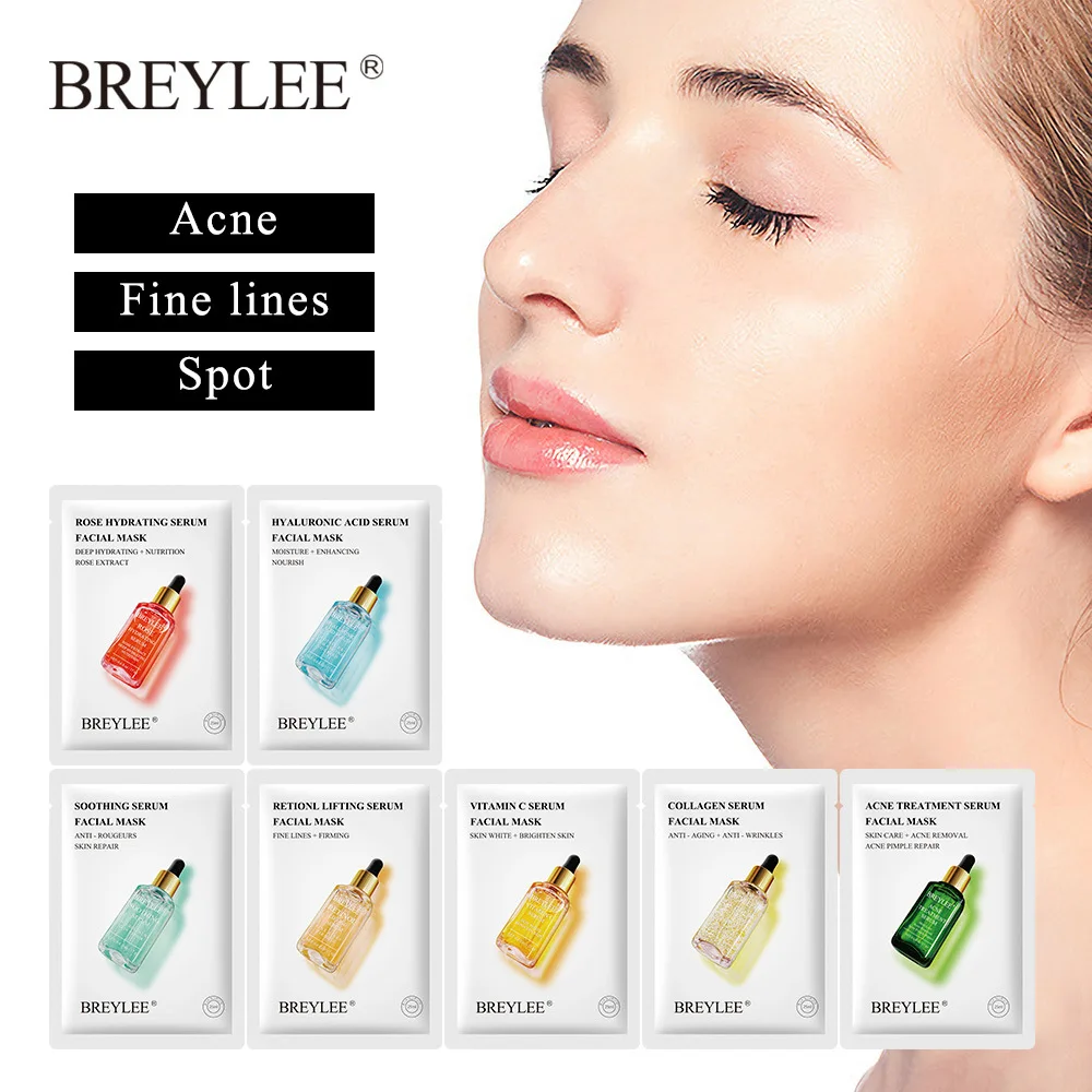 

BREYLEE 5PCS Face Mask Ance Collagen Retinol Vitamin C Serum Facial Masks Hyaluronic Acid Green Tea Korean Cosmetics Face Care