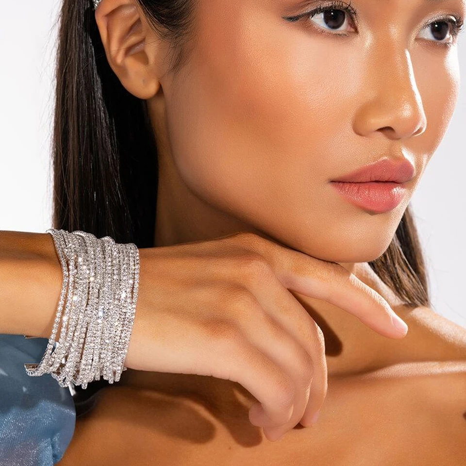 Pulsera Plata Mujer Pulsera De Diamantes De Imitación Multicapa  Ajustable, Plata, Para Mujeres Y Niñas Brazalete Plata Mujer