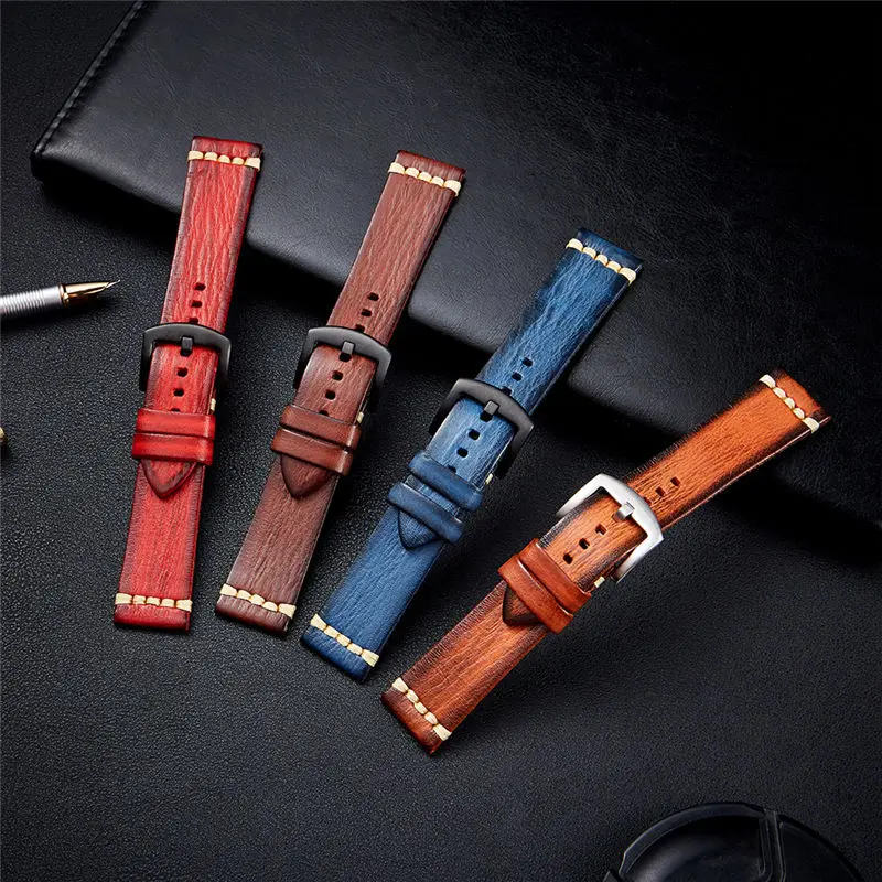 

Retro Leather Watchbands High Quality Stainless Steel Buckle Men Women Vegetable Tanned Watch Straps 18mm 20mm 22mm 24mm