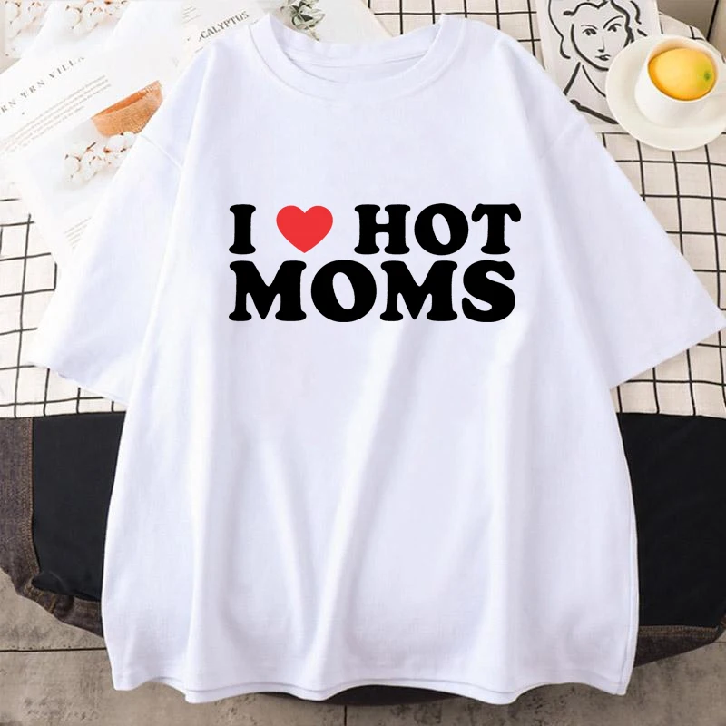 Ich liebe heiße Mütter Frauen T-Shirt Hip Hop lose Stil T-Shirts Kleidung lustige rote Herz Liebe Mütter Kurzarm bedruckte Streetwear – Detail 2