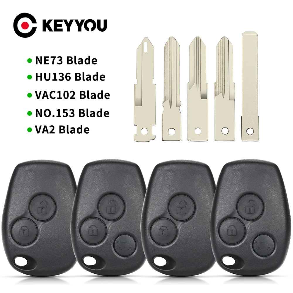 KEYYOU 3 Buttons Replacement Car Key Shell for Renault Logan Sandero Clio Fluence Vivaro Master Traffic Key Case Without Blade.
