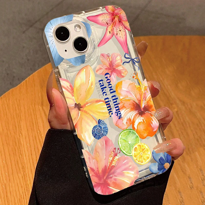 Art Hibiscus Floral Clear Silicone Phone Case