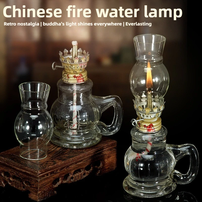 1/2 Pcs Retro Windproof Glass Lamp Mini Kerosene Oil Lamps with Handle for Indoor Use Emergency Lighting Christmas Wedding Decor