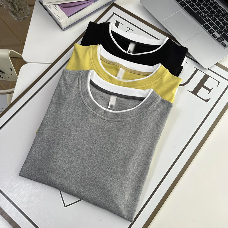 Summer Top New 100kg Casual Color Contrast Fake Two Pieces Short Sleeve Tees Plus Size Women T-shirt 2236