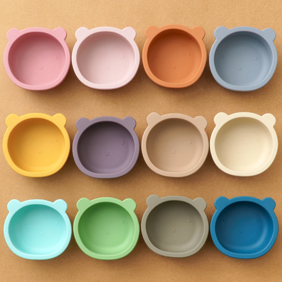 Baby Silicone Children's Tableware BPA Free Infant Waterproof Suction Cup Bowl Portable Solid Color Feeding Food Tray