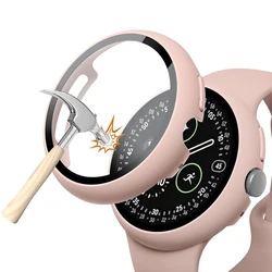 Premium Hard PC Protective Case with HD Tempered Glass Bumper Cover for Smartwatch Screen Protection (Pink)
