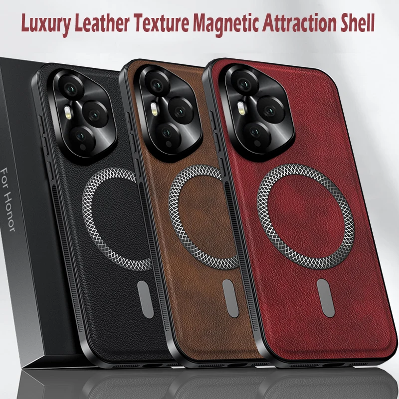 Luxury PU Leather Magnetic Phone Case with Metal Ring and Lens Protection - Shockproof Cover