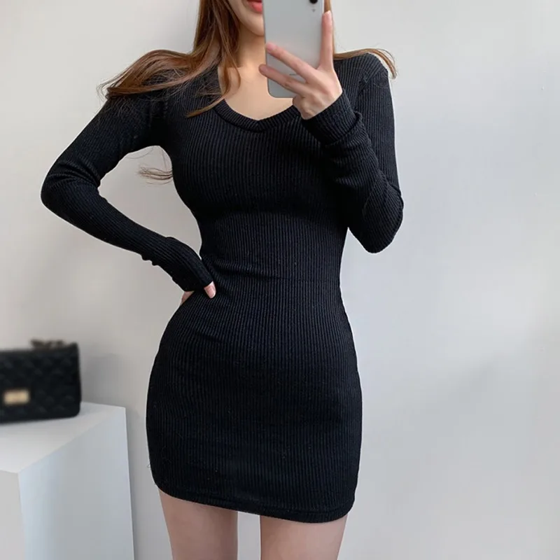 Women-s-Long-Sleeves-Dress-Bodycon-Elastic-Pullover-Dress-Spring-Autumn ...