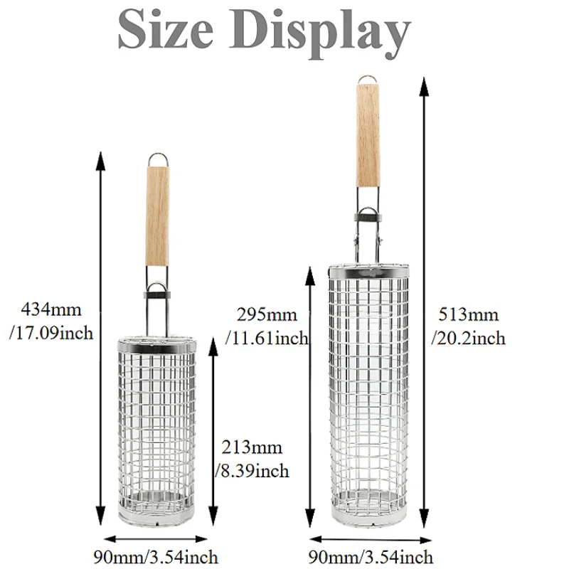 Stainless Steel Rotating Barbecue Cage, Portable Barbecue Net, Grilled Vegetable Meat and Seafood. for Family Friends Gathering