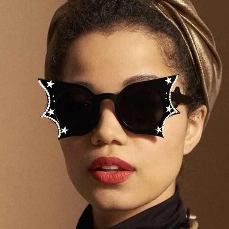 Hip Hop Stylish Women Sunglasses Bat Shape Rhinestone Decoration Sun glasses Female Stage Show Cool Sunglasses 4