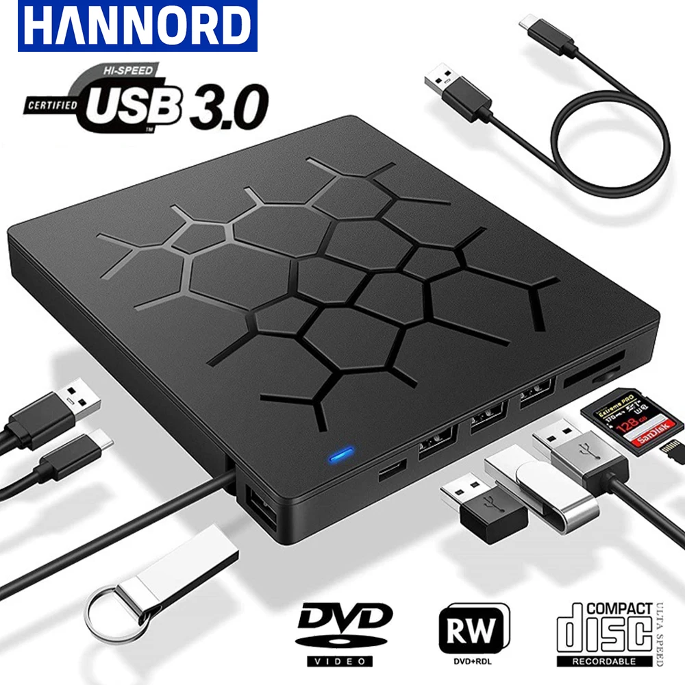tipo Externo do Usb 3.0 da Movimentação do cd Dvd-c em Movimentação Playeroptical de Dvd com as Movimentações Óticas dos Entalhes do sd tf & Usb3.0 para o Portátil do Computador Portátil